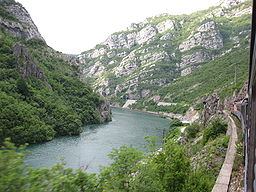 Neretva River coming down from Mostar. River flow is controlled by a number of hydro-electric dams. 