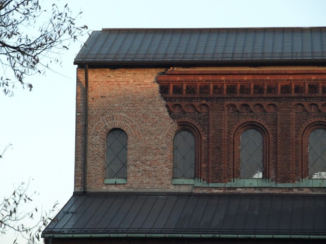 Repaired bomb damage. 