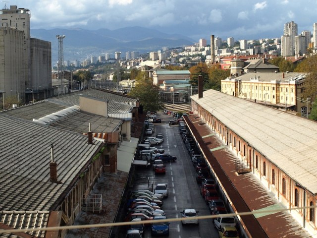 The view from the rear landing of the hostel. The clothesline in the previous photograph is in the foreground.
