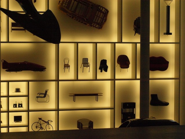 A display inside the foyer of the museum. The bike and chairs are full size so it is easy to visualise the size of the feature. 