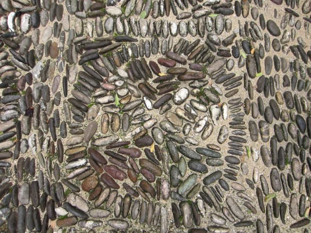 The pathway to the outdoor kitchen