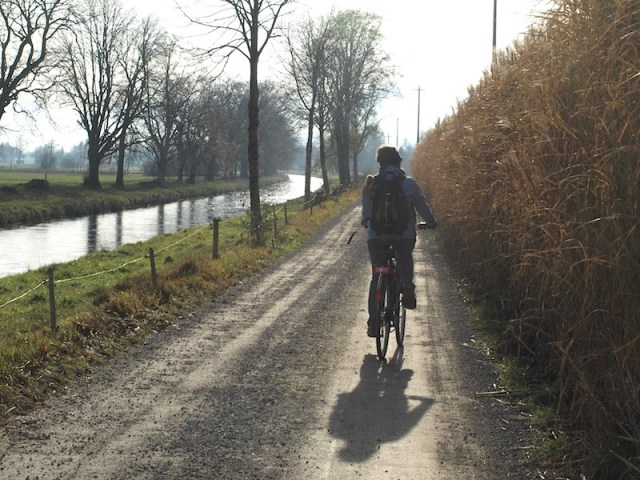 Riding across the flood plain. 