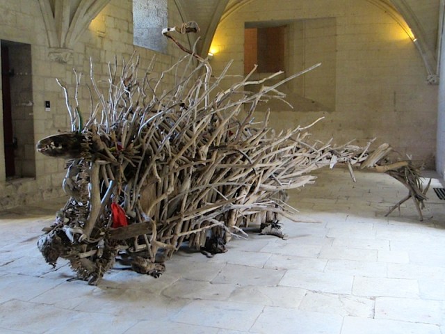 Rhone River driftwood dragon taking shelter in the Chateau du Roi Rene. 