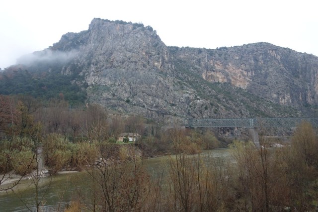 Impressive landscape with railway bridge across the river.