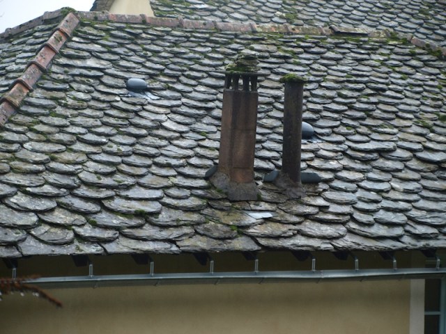 Hand hewn slate tiles. 