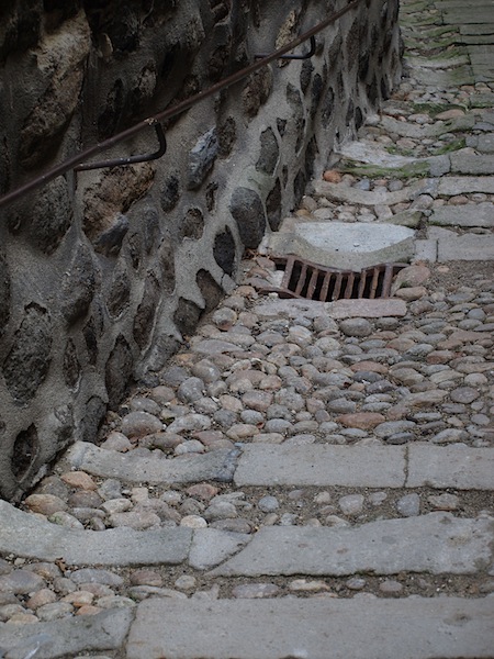 The unique handmade drain close up. 