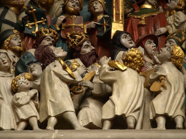 Salvation in Heaven. The Heaven side looks like the best option in the afterlife. Clothed and clean and no hellfire. Don’t panic, there is room for all if you believe! 