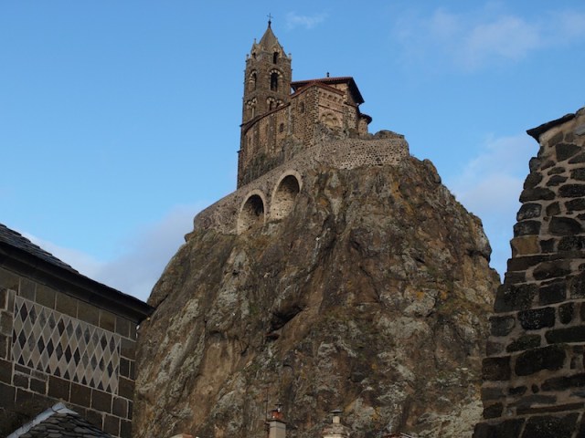 St Michel surrounded by artistic stonework. 