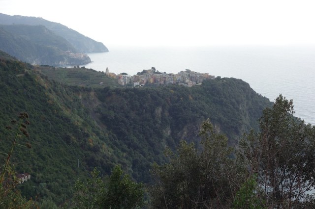 Looking back to Corniglia. The railway station is at sea level over the cliff edge. 