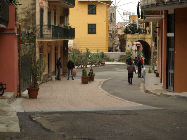 The creek in tunnel form is under the boardwalk. 