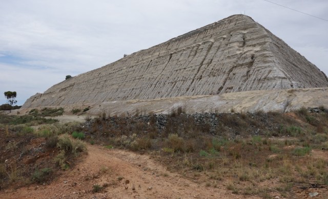 The gigantic old mine tailings heap. There were a lot of heavy vehicle movements around here today so I suspect the heap and mine might be being reworked. 