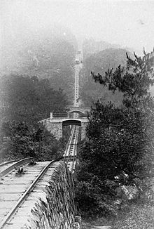 This 1897 image shows clearly how steep the track is up to the peak. Today there are houses and apartments built up to the edge of the line. 
