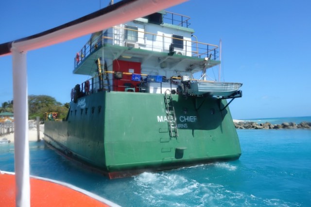 Stern view of the inter island barge Mau Chief. Barges like this are the lifeblood of the islands.
