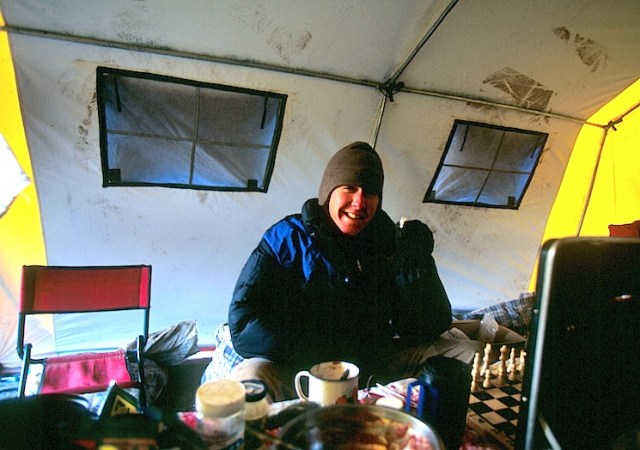 Toby in the kitchen tent on the Ulugh Muztagh expedition. 