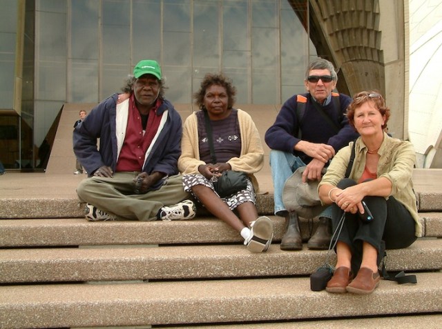  Moses and his wife Marrawuy, Bev and me on the Opera House steps at Bennelong Point. 