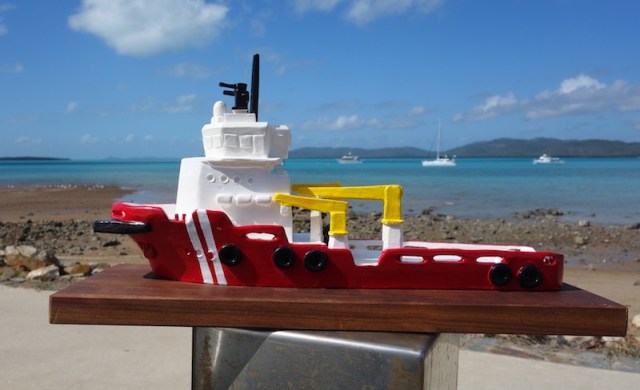 A ceramic reproduction (about 300mm long) of the Pacific Responder I made for Australian Maritime Safety Authority. 