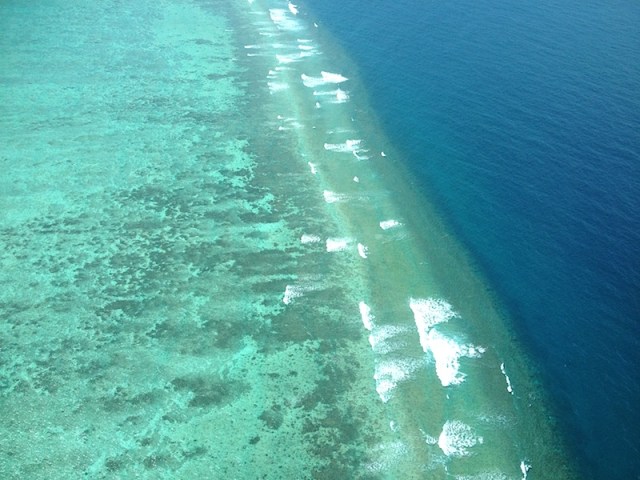 Reefs suddenly appear. The fishing is great along drop offs such as this.