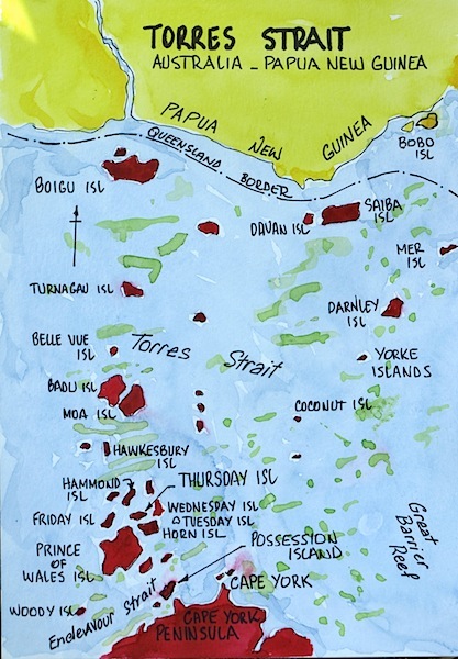 Map of Torres Strait showing location of Poruma/Coconut Island. 