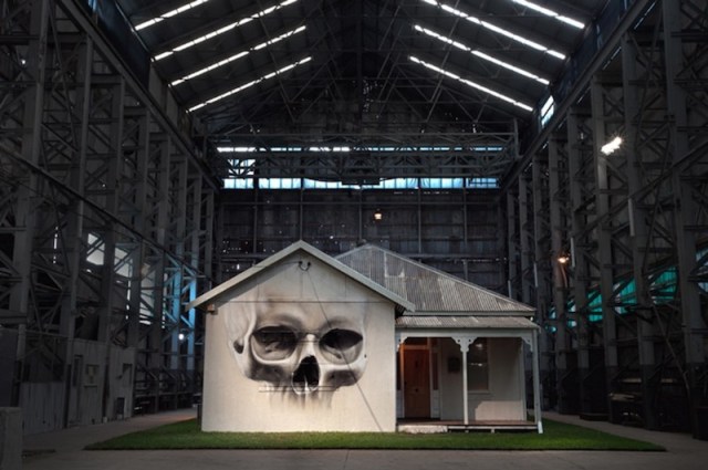 Inside one of the cavernous industrial sheds on Cockatoo Island.