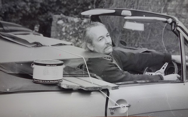 Our friend John bringing home the glass.