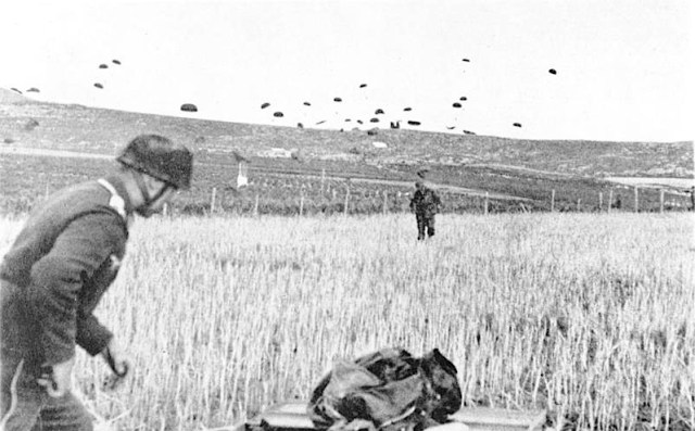 German paratroopers landing on Crete. From German Federal Archives via Wikipedia. 