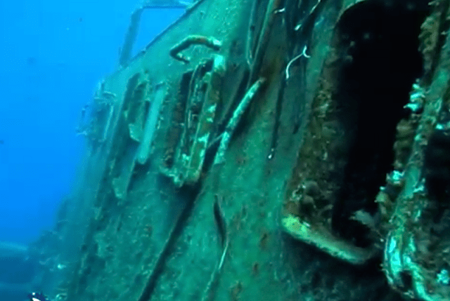 Open door of the Nordland. Alexander went in through this open door and explored the interior of the sunken vessel. 