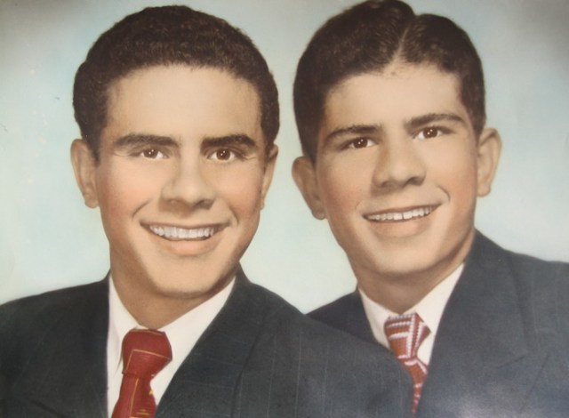 The Poulos boys on the wall of Stavli cottage. Aleko and John, grandsons of the builder of Stavli cottage. 