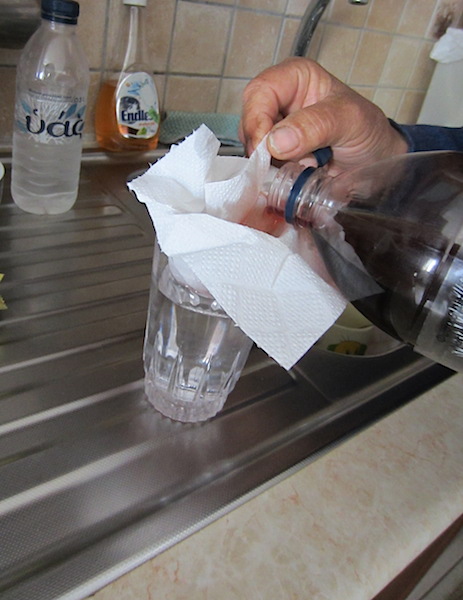 Step 1 of the wine on water trick. 