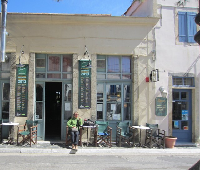 Our favourite café, the Astikon, in the main street of Potamos. You have to keep your toes in as sometimes cars go close.