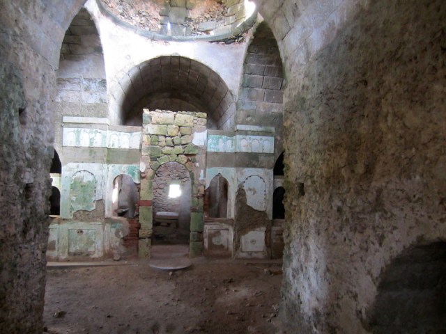 The interior of the Agia Varvara Paleochora. Photograph taken through a crack in the door. 