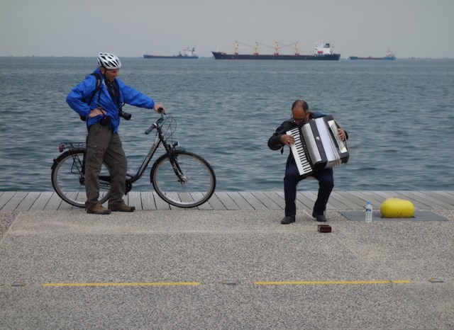 Accordion-playing busker. 