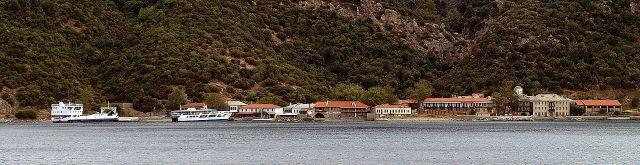 Port of Dafni, the main port on the Athos peninsula for the monasteries. Image work of Anton Lefterov via Wikimedia free media repository. 
