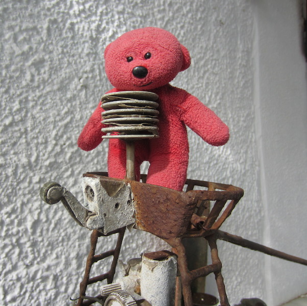 Tbear in the crow's nest of one of the models. 