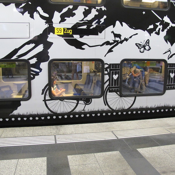 The artwork on the side of a Swiss train. 