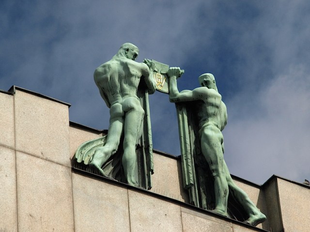 A beautiful piece of art deco sculpture. These fine chaps were about 25 metres up on a building parapet. 
