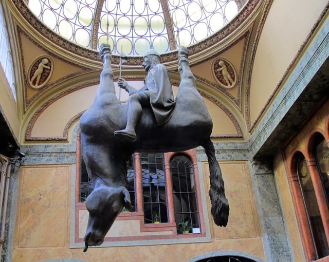 ‘Dead Horse’ by Czech sculptor David Cerny is a bastardised version of King Wenceslas (patron saint of the Czech state) astride his upside down horse. 