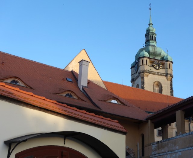 The bell tower of St Peter and Paul Church which we climbed. In the roof in the foreground are three very pleasing to the eye ‘eyebrow’ dormer windows.