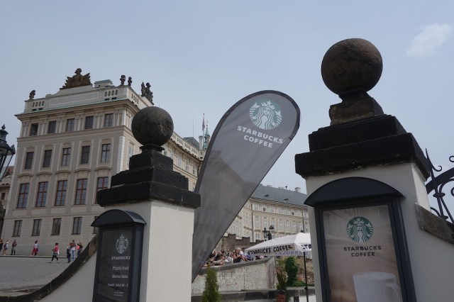 Starbucks and the Prague Palace co-operating nicely. Another anachronism!