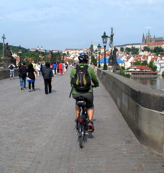 Bev doing it (crossing the Charles Bridge) so she can say she’s done it. 