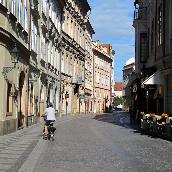 The buildings in this street are most probably made from brick rubble. 
