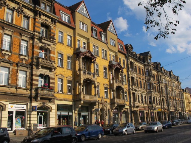 Ornate apartments in the street in which our pension is located. These buildings were not destroyed during WW2 bombings as they are located outside the city centre. 