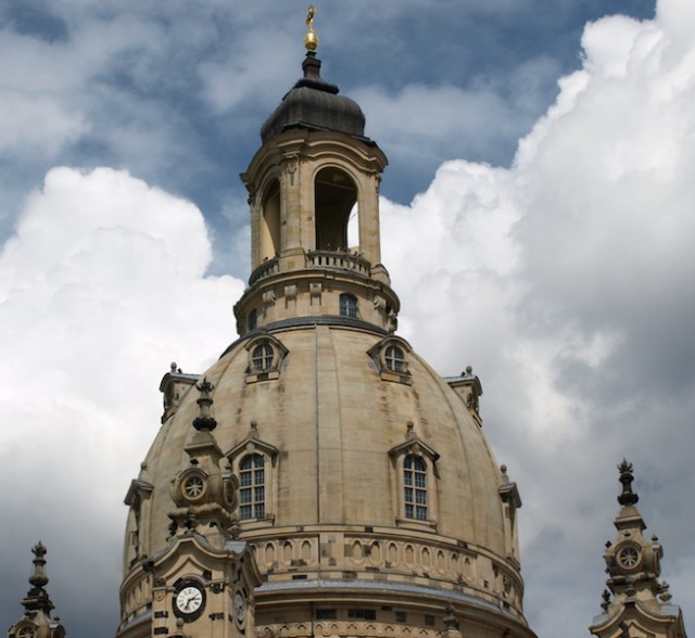 The dome, known as the Stone Bell, on top of the Dresden Frauenkirche Church. 