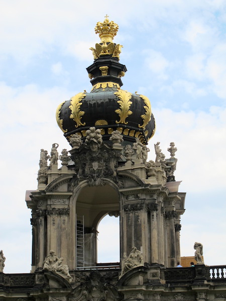 Ornate Baroque tower over the Zwinger side entrance.