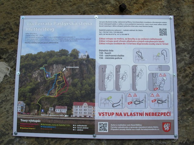 Instruction board at the base of the cliff describing how to climb to the top.