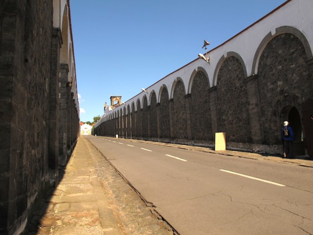 Walled roadway leading to the front door of the castle. A very stiff uphill ride.