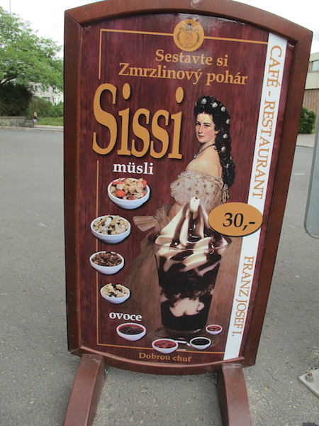 This advertisement appeared outside a shop near the entrance to Decin Castle.