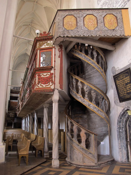 Spiral staircase to the private boxes, incredible precise carpentry. 