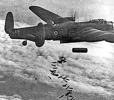 Lancaster bomber, the type of aircraft used by the RAF when bombing Dresden. Uploaded to Wikipedia by Andy Dingley 