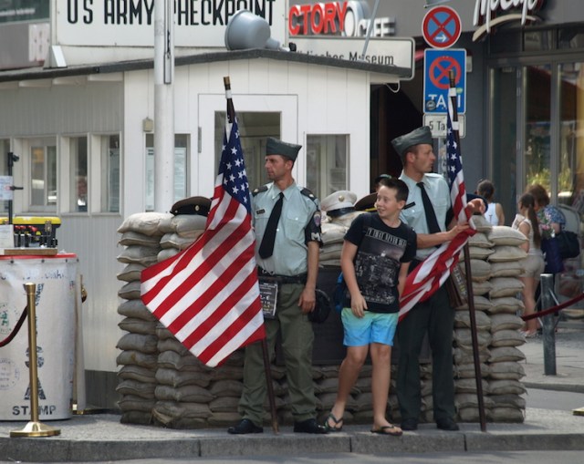 The artificiality of Checkpoint Charlie at Friedrichstrasse. 