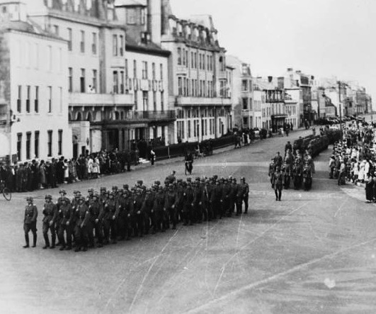 German troops arrive on the Channel Islands. The Germans arrived in July 1940. The occupation of the islands came to an end in June 1944 following the D-Day landings. Image credit: National Trust Guernsey